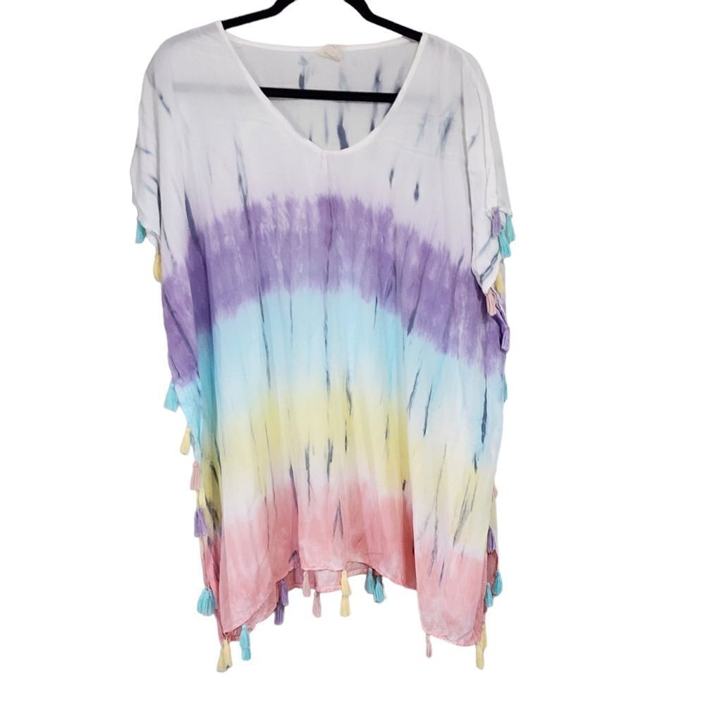 Surf Gypsy multicolor color block tie dye swimsuit coverup Sz M